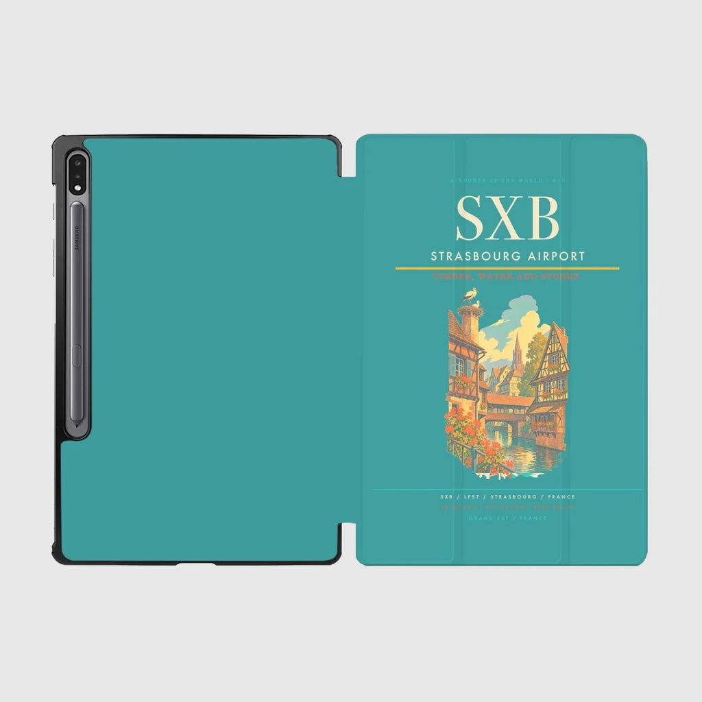 Strasbourg Airport (SXB) design on turquoise samsung tablet tablet case