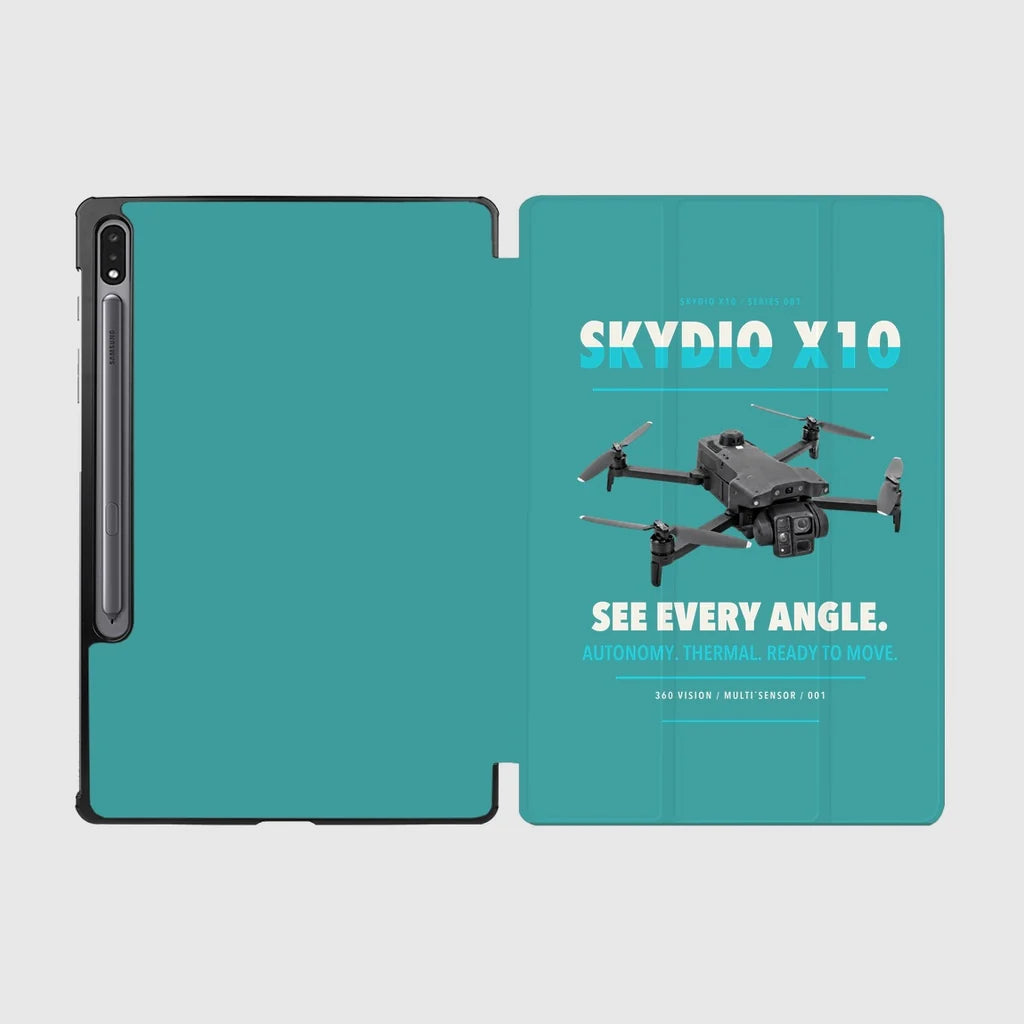 Skydio X10 design on turquoise samsung tablet tablet case