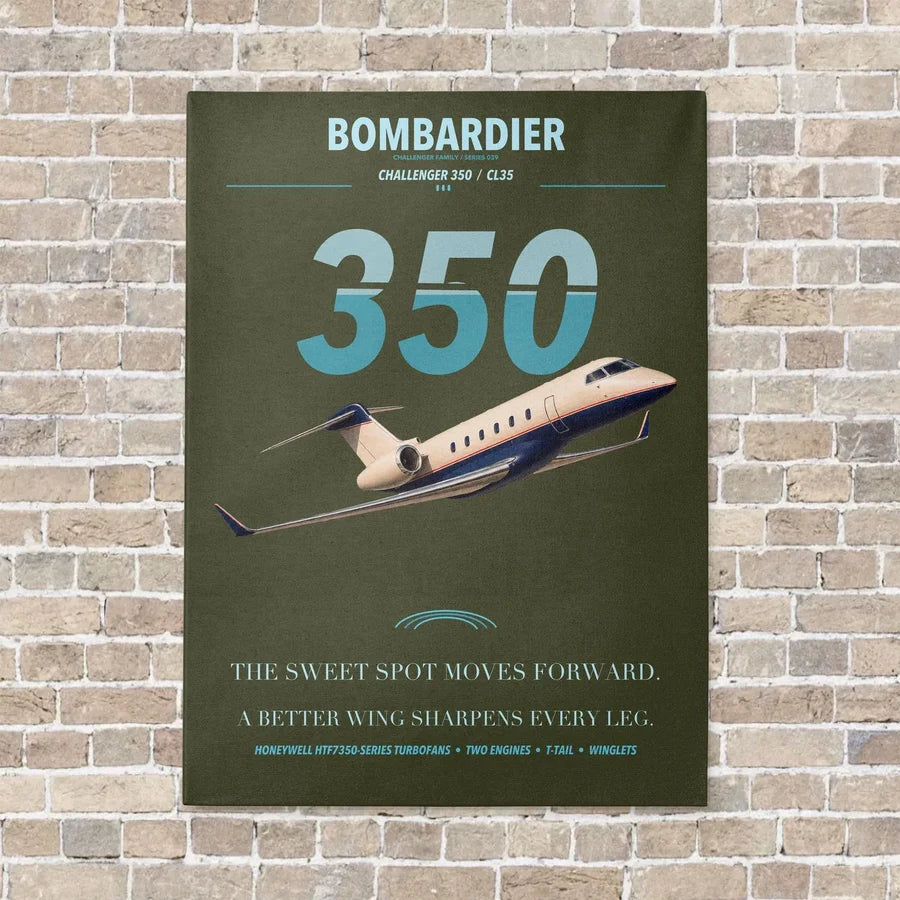 Bombardier Challenger 350 vertical canvas print - no frame - green army background