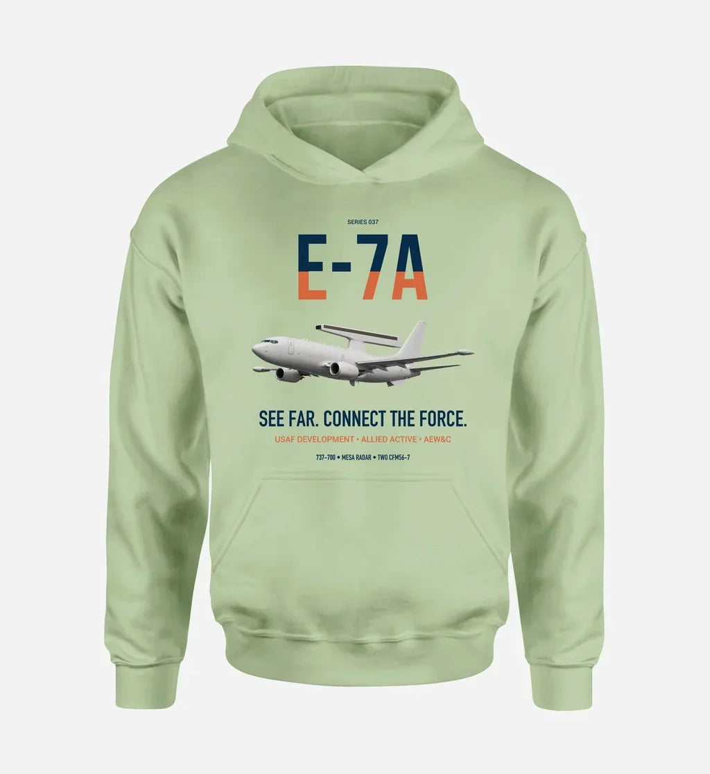 E-7A Wedgetail design on light green double-side hoodie, single-side print