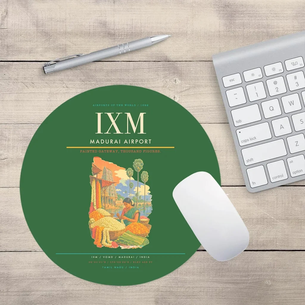 Madurai Airport (IXM) design on green round mouse pad