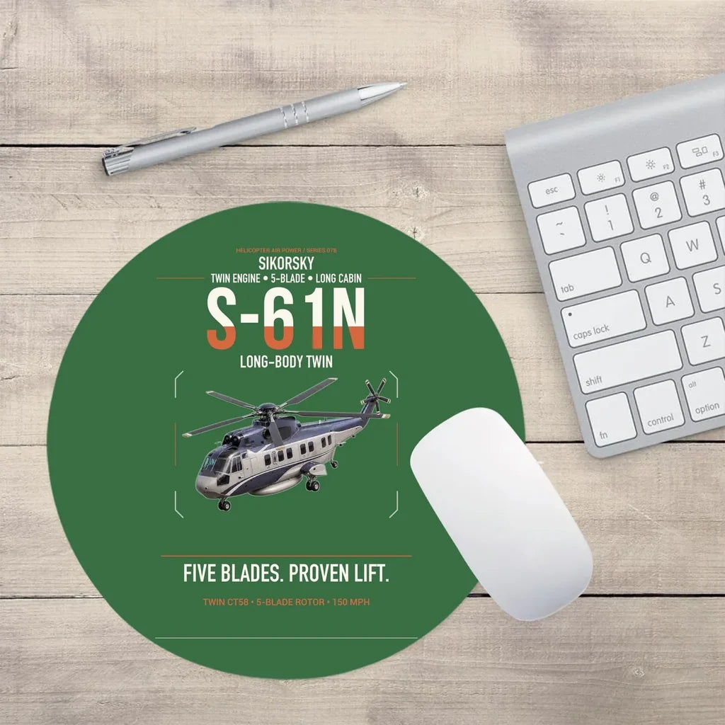 Sikorsky S-61N design on green round mouse pad