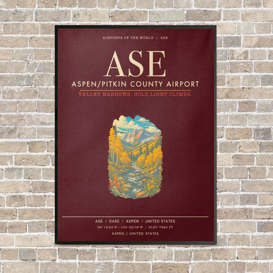 Aspen - Pitkin County Airport ASE - Canvas Framed - Dark Red