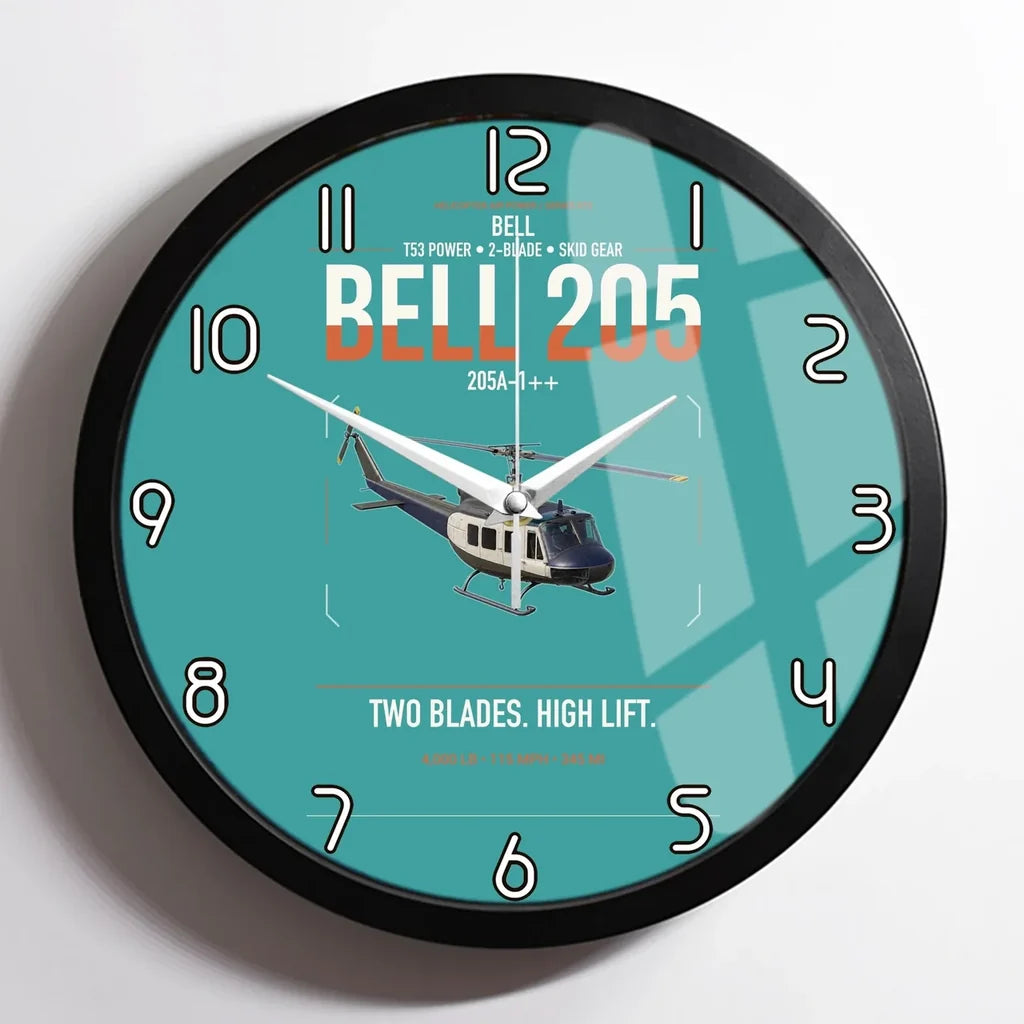Bell 205A-1++ design on turquoise framed wall clock