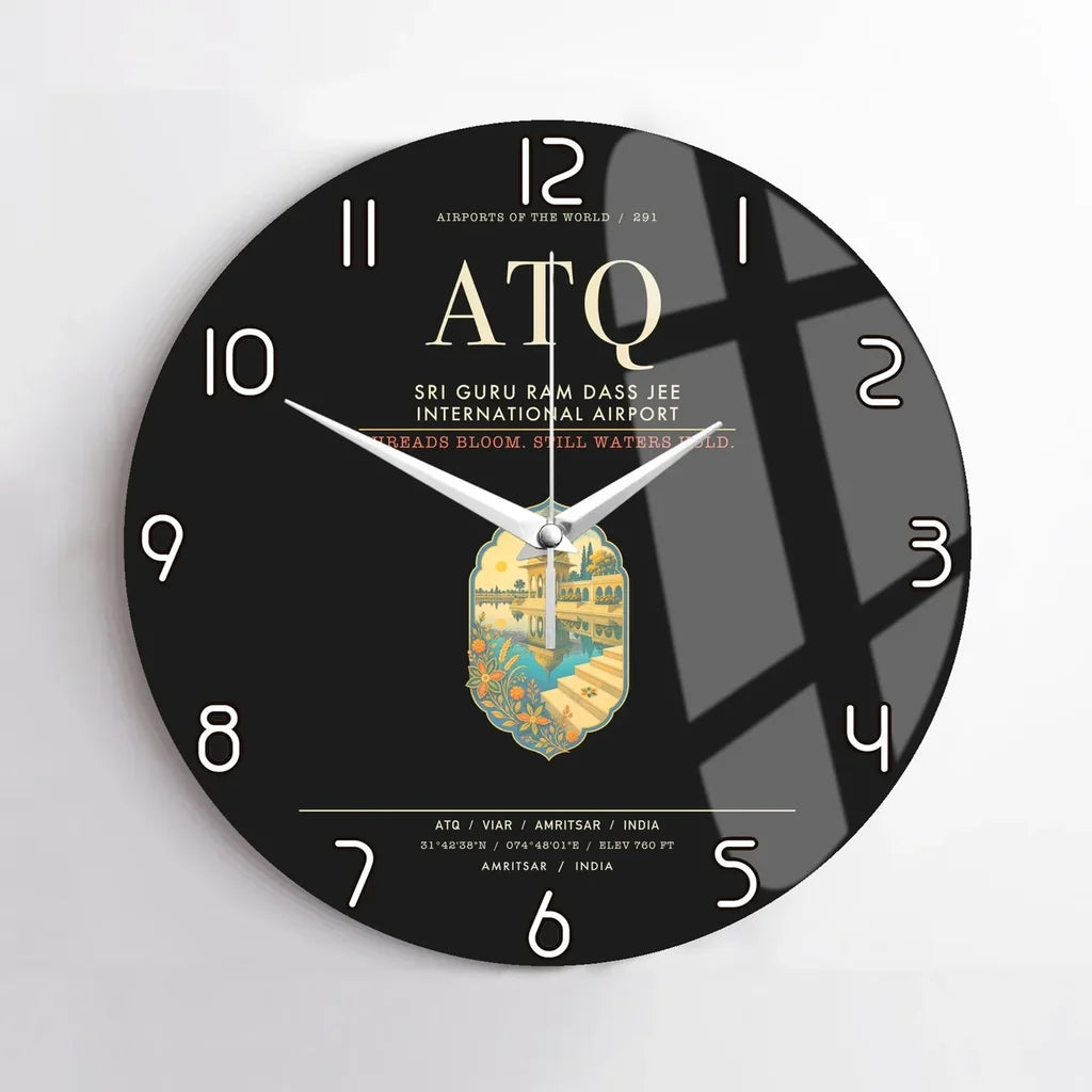 Sri Guru Ram Dass Jee International Airport Amritsar ATQ Wall-Clock No-Frame - Black