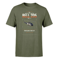 Thumbnail for Bell 205A-1++ design on green army t-shirt, single-side print
