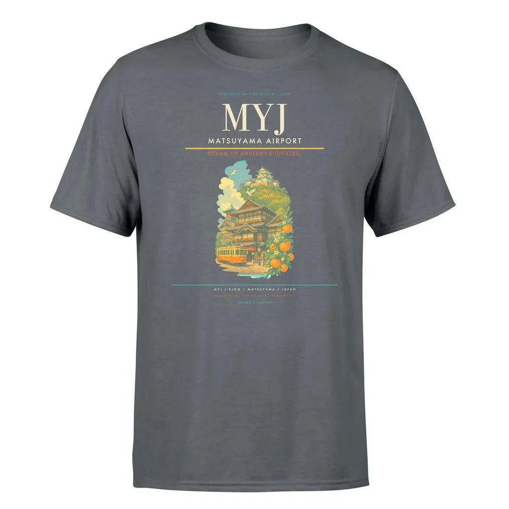 Matsuyama Airport (MYJ) T-Shirt single-side front print in Gray | matsuyama-airport-myj-double-side-t-shirt