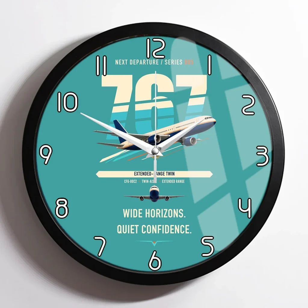 Boeing 767-300ER design on turquoise framed wall clock