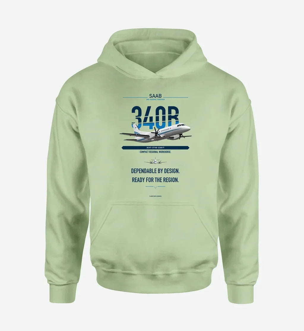 Saab 340B design on light green hoodie single side