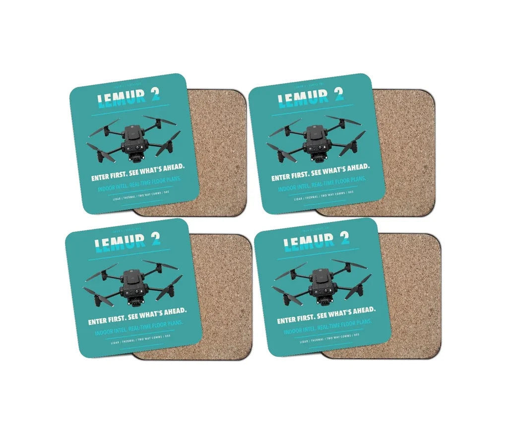 BRINC LEMUR 2 design on turquoise 4 pieces set coaster