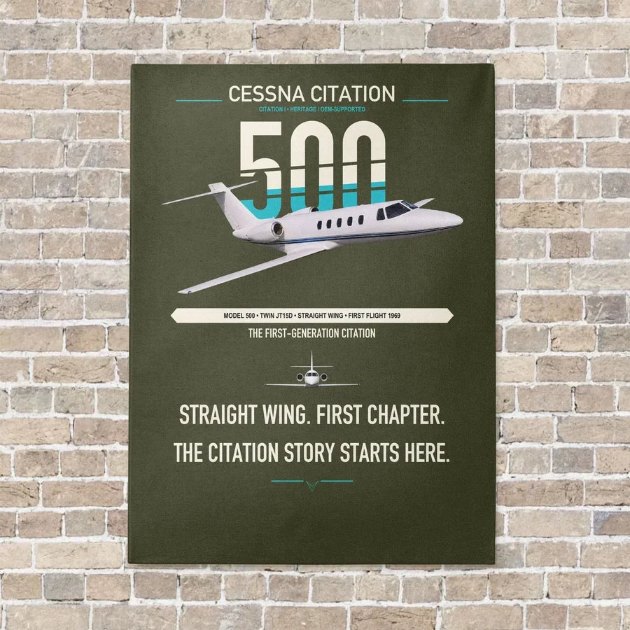 Cessna Citation 500 - Citation I vertical canvas print - no frame - green army background