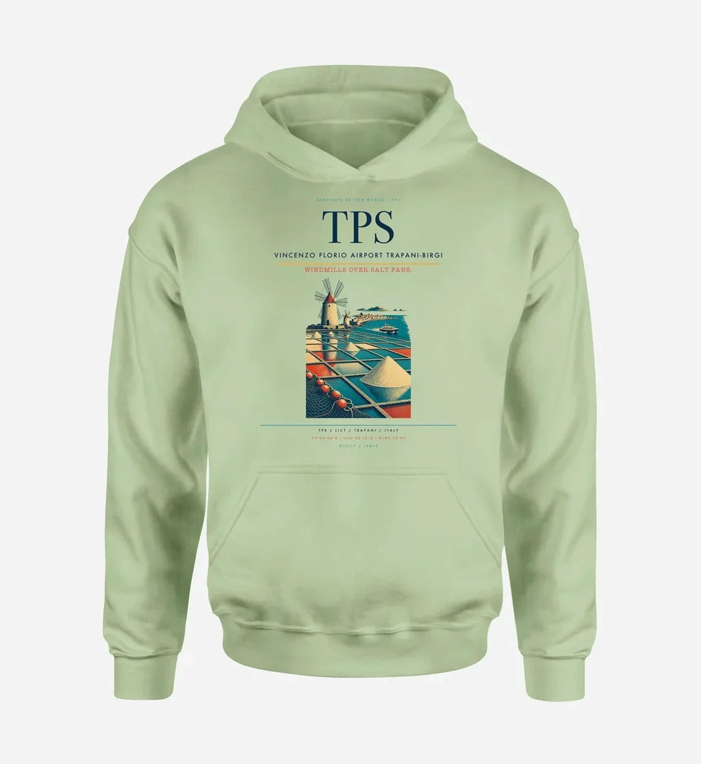 Vincenzo Florio Airport Trapani-Birgi (TPS) design on light green hoodie single-side print