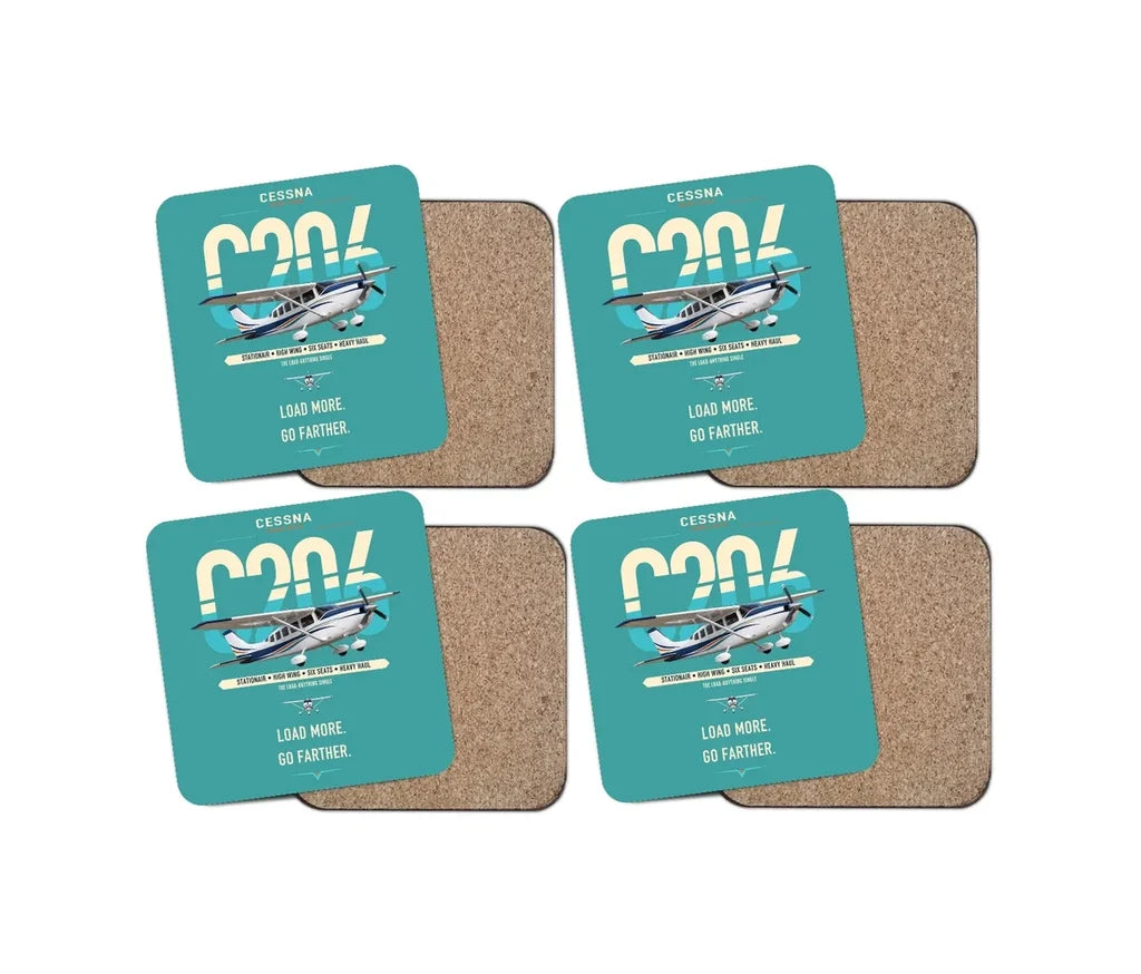 Cessna 206 Stationair design on turquoise 4 pieces set coaster