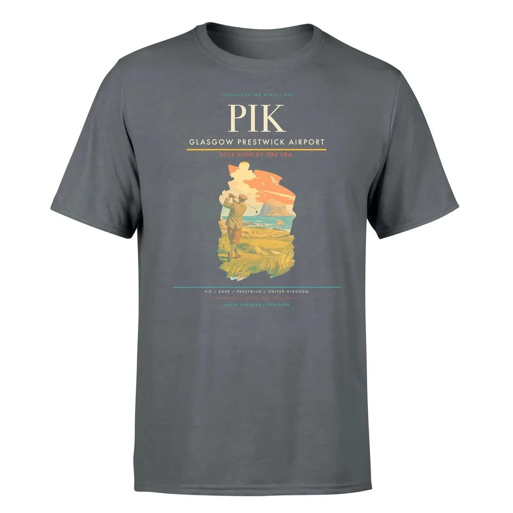 Glasgow Prestwick Airport (PIK) T-Shirt single-side front print in Gray | glasgow-prestwick-airport-pik-double-side-t-shirt