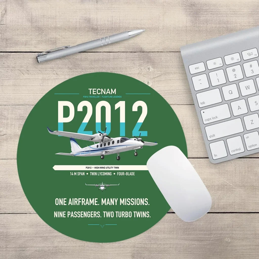 Tecnam P2012 Traveller design on green round mouse pad