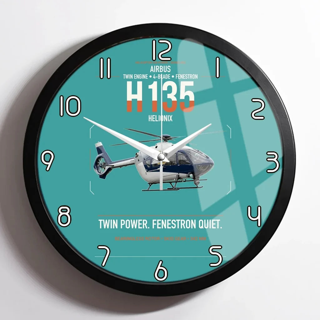 Airbus H135 design on turquoise framed wall clock