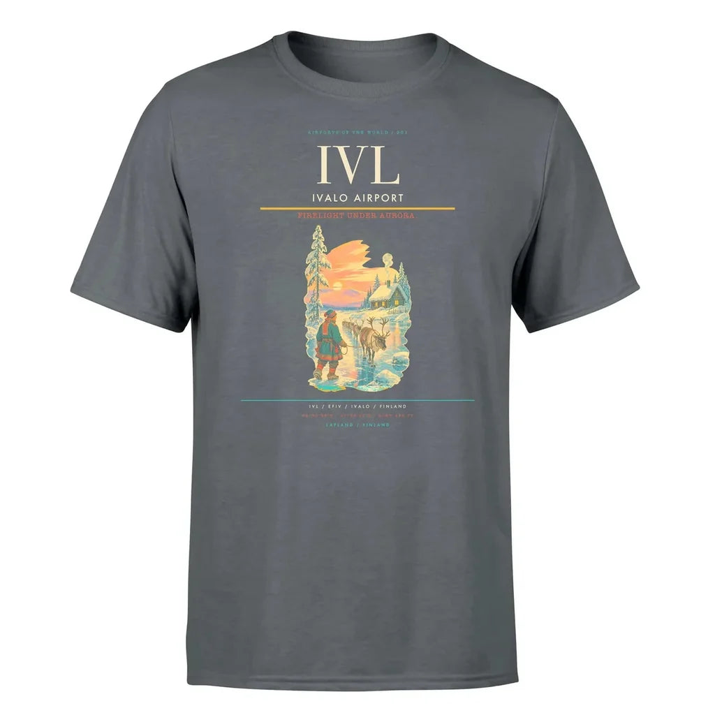 Ivalo Airport (IVL) T-Shirt single-side front print in Gray | ivalo-airport-ivl-double-side-t-shirt