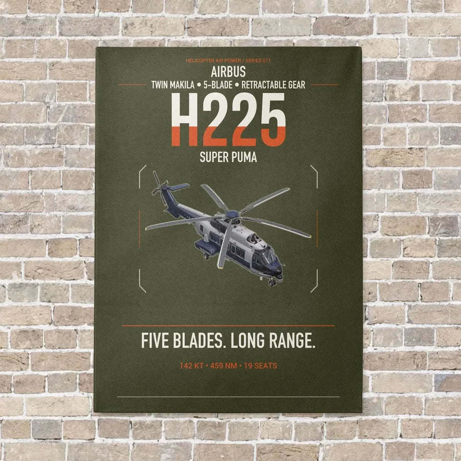 Airbus H225 vertical canvas print - no frame - green army background