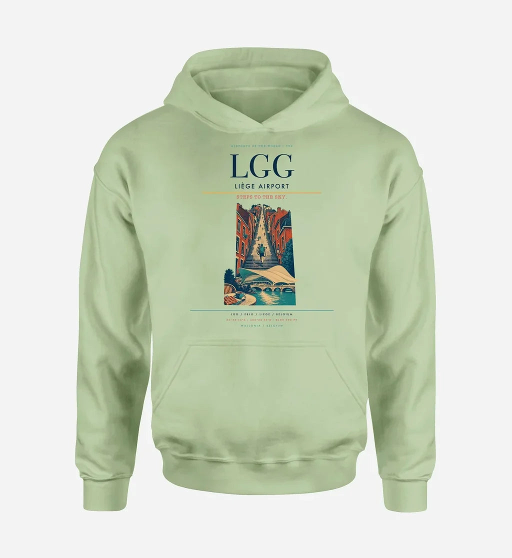 Liège Airport (LGG) design on light green hoodie single-side print