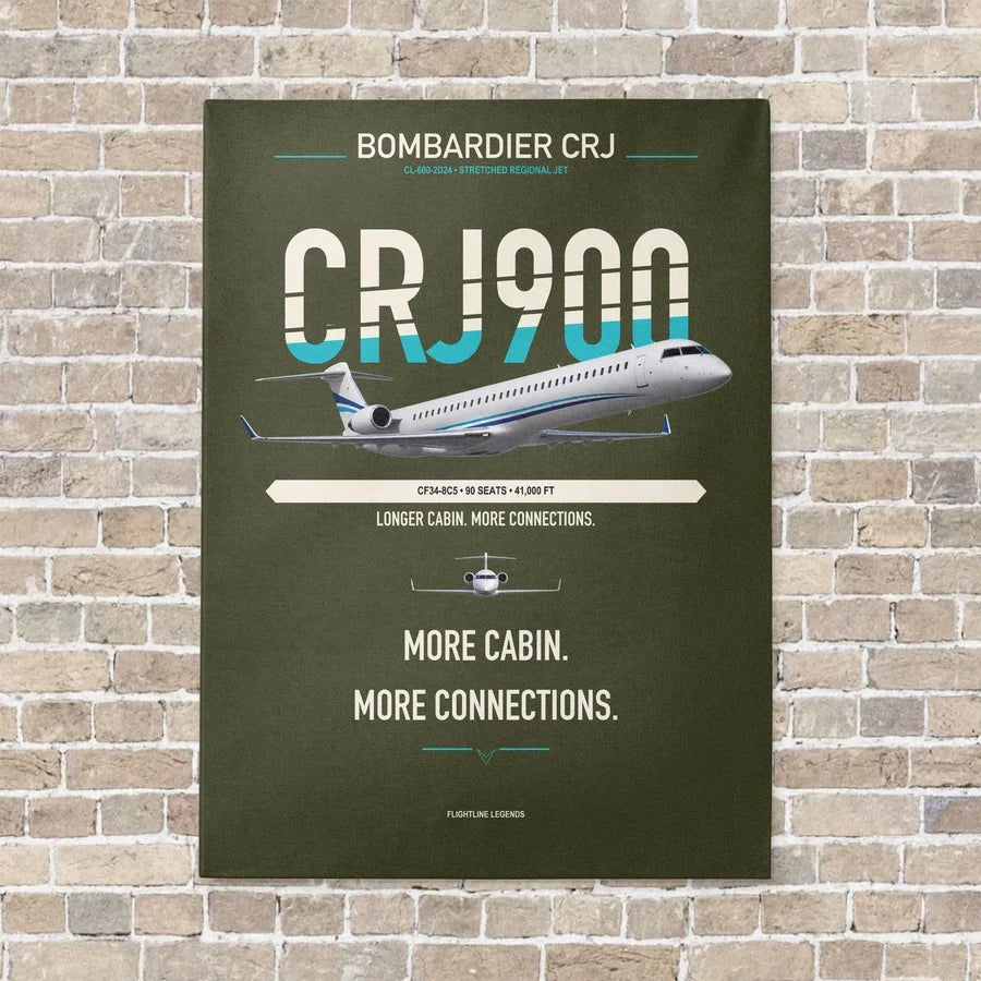 Bombardier CRJ900 vertical canvas print - no frame - green army background