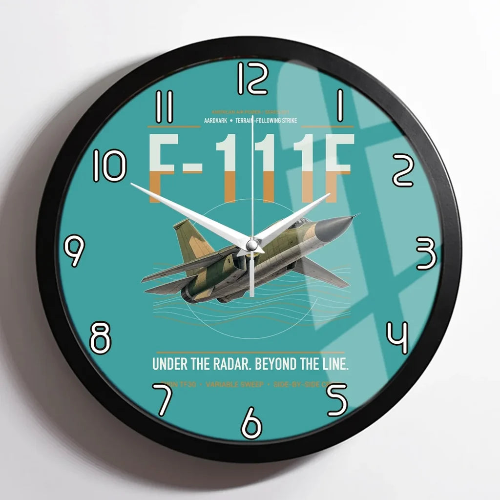 F-111F Aardvark design on turquoise framed wall clock