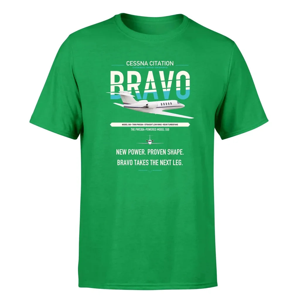 Cessna Citation Bravo design on green double-side t-shirt, single-side print