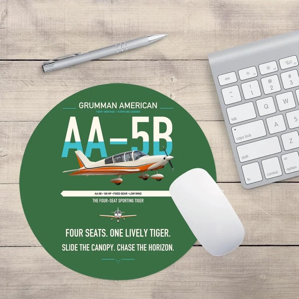 Grumman American AA-5B Tiger design on green round mouse pad