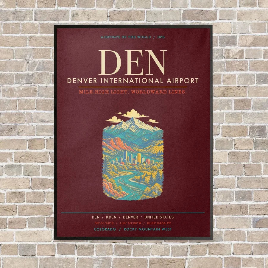 Denver International Airport DEN - Canvas Framed - Dark Red