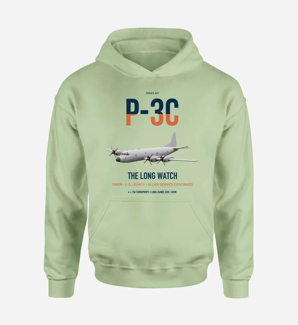 P-3C Orion design on light green double-side hoodie, single-side print