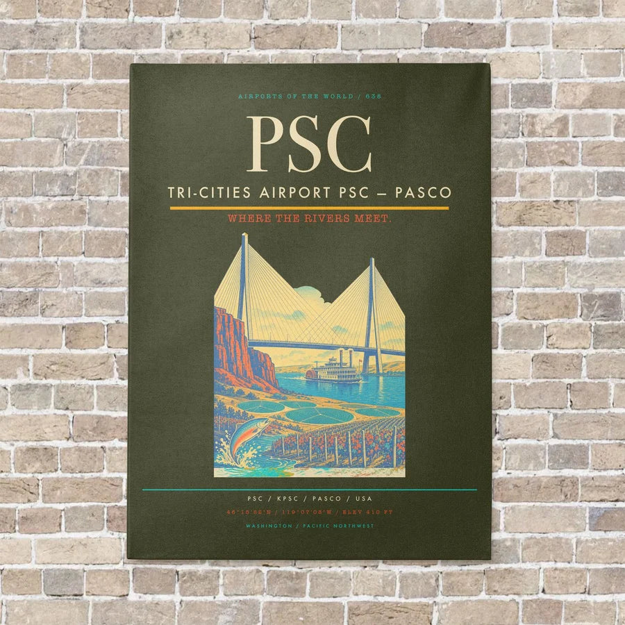 Tri-Cities Airport PSC — Pasco vertical canvas print - no frame - green army background
