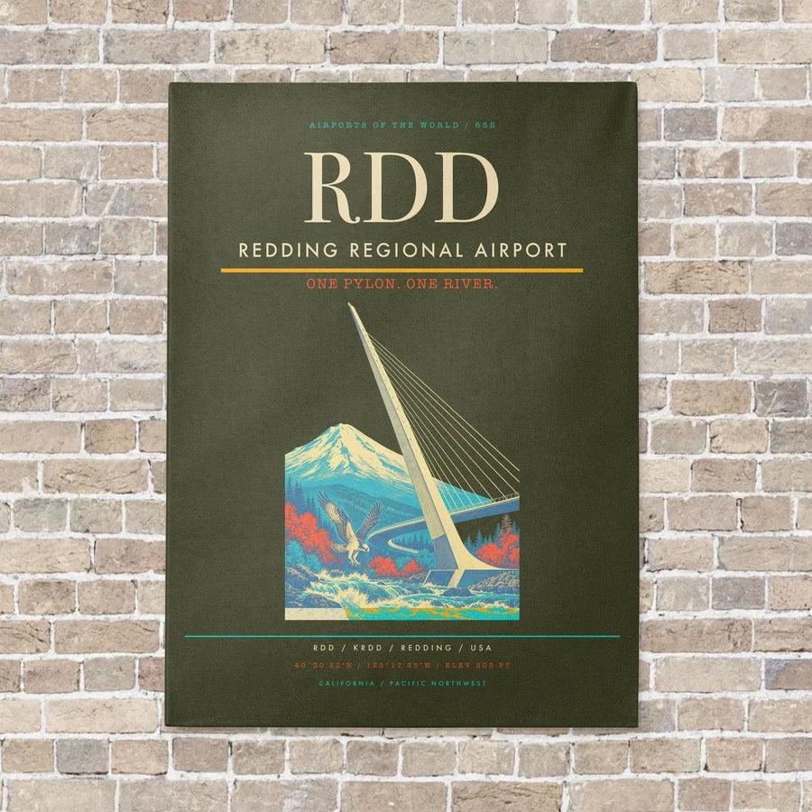 Redding Regional Airport RDD vertical canvas print - no frame - green army background