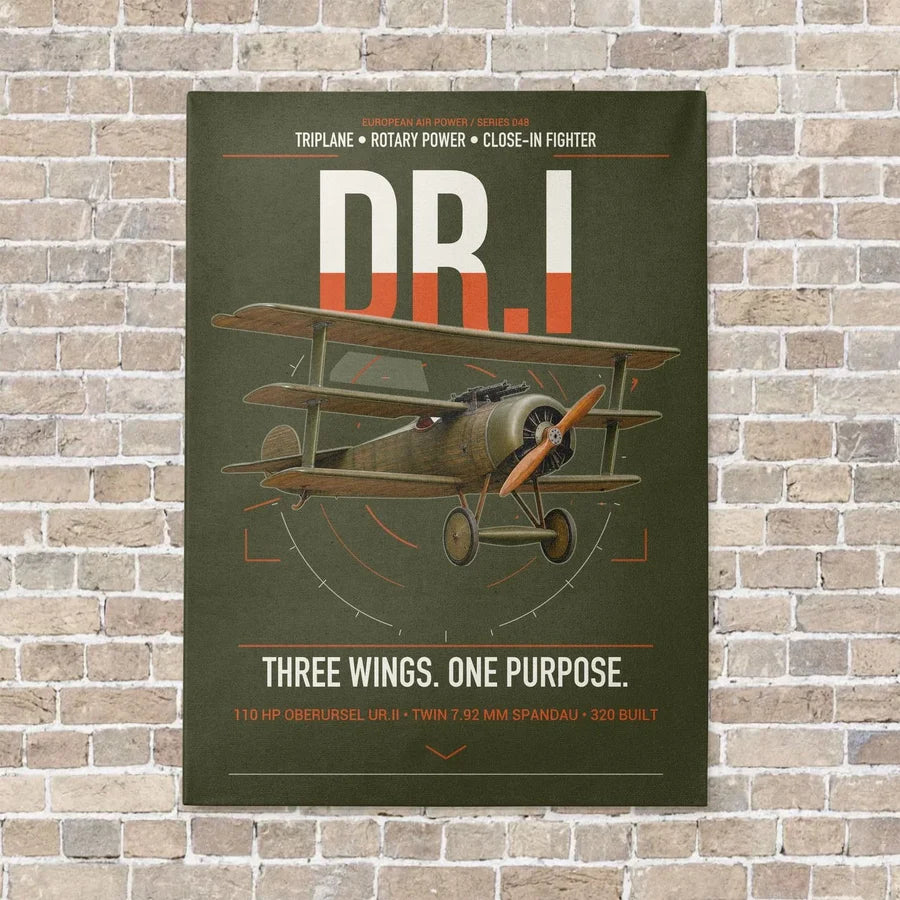 Fokker Dr.I vertical canvas print - no frame - green army background