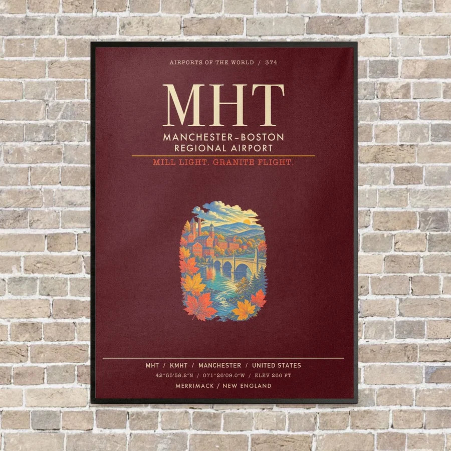 ManchesterBoston Regional Airport MHT - Canvas Framed - Dark Red