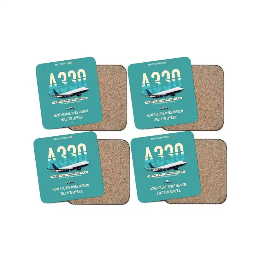 Airbus A330-300P2F design on turquoise 4 pieces set coaster
