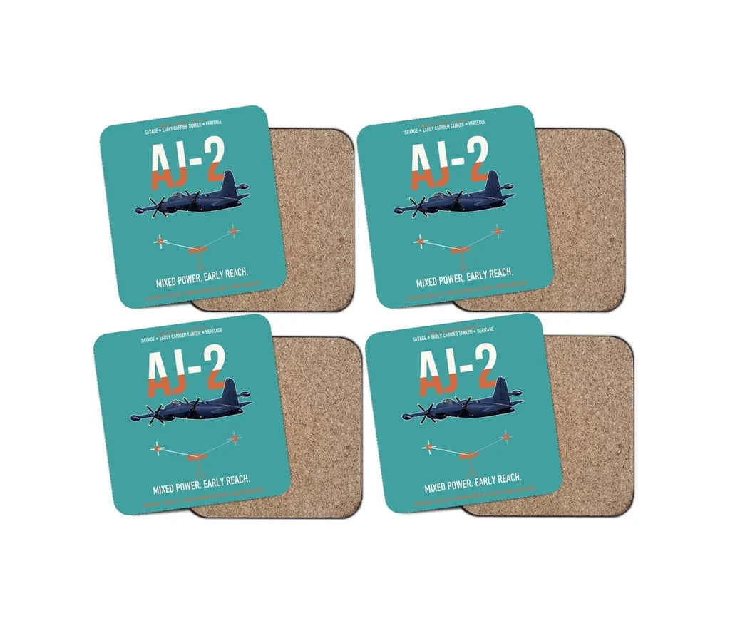 AJ-2 Savage Tanker design on turquoise 4 pieces set coaster