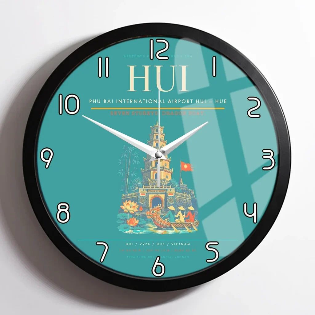 Phu Bai International Airport (HUI) design on turquoise framed wall clock