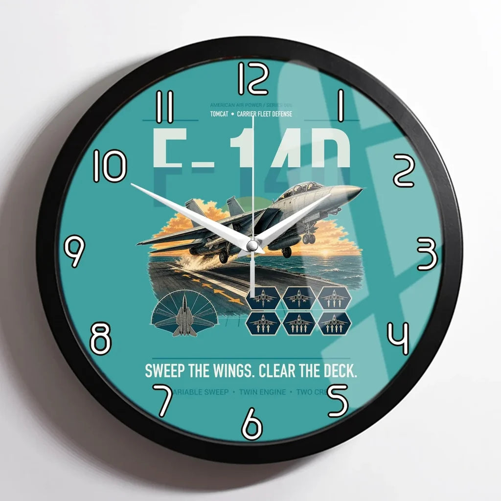 F-14D Tomcat design on turquoise framed wall clock
