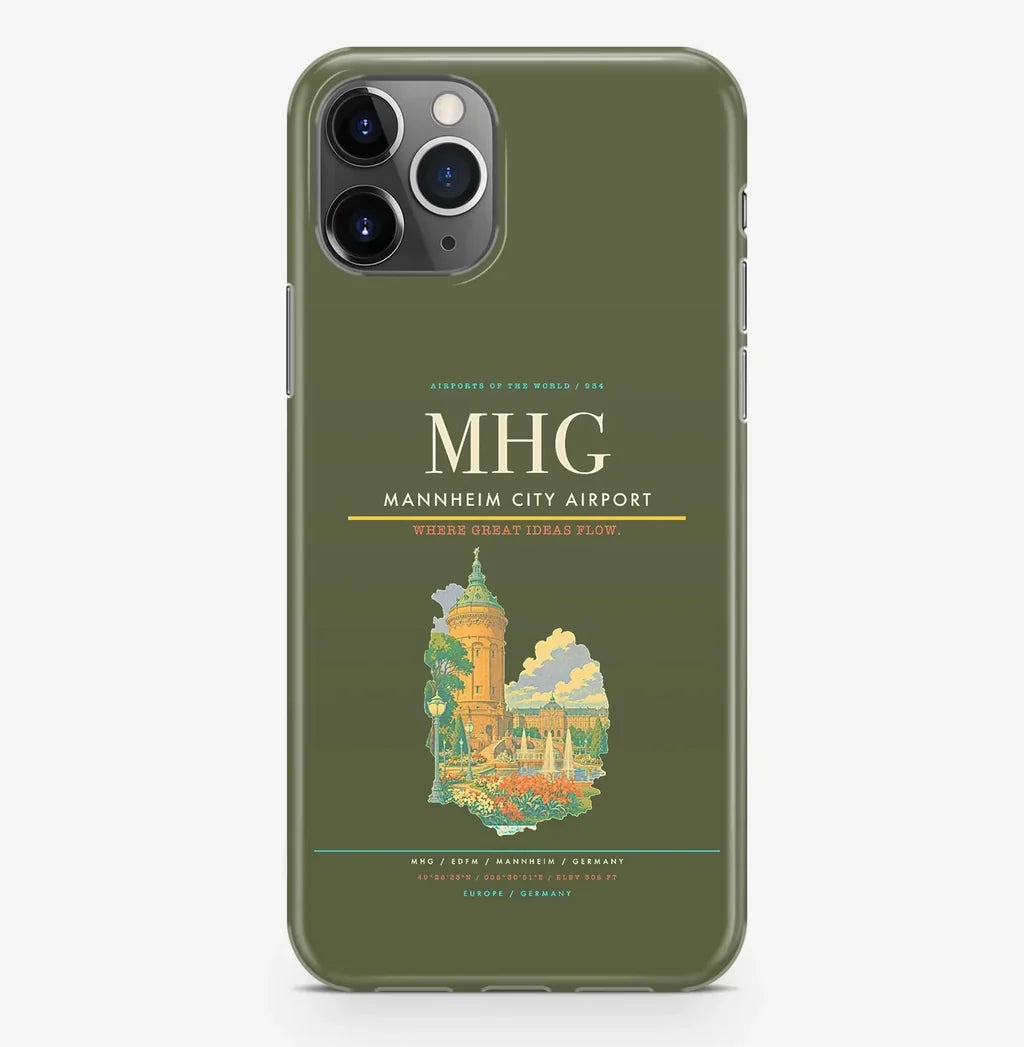 Mannheim Airport (MHG) design on green army iPhone 16 Pro MagSafe case