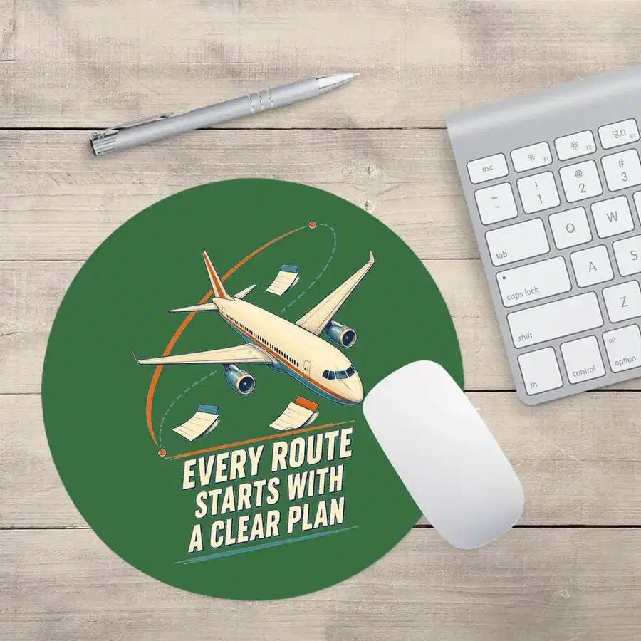 Every Route Starts With A Clear Plan design on green round mouse pad