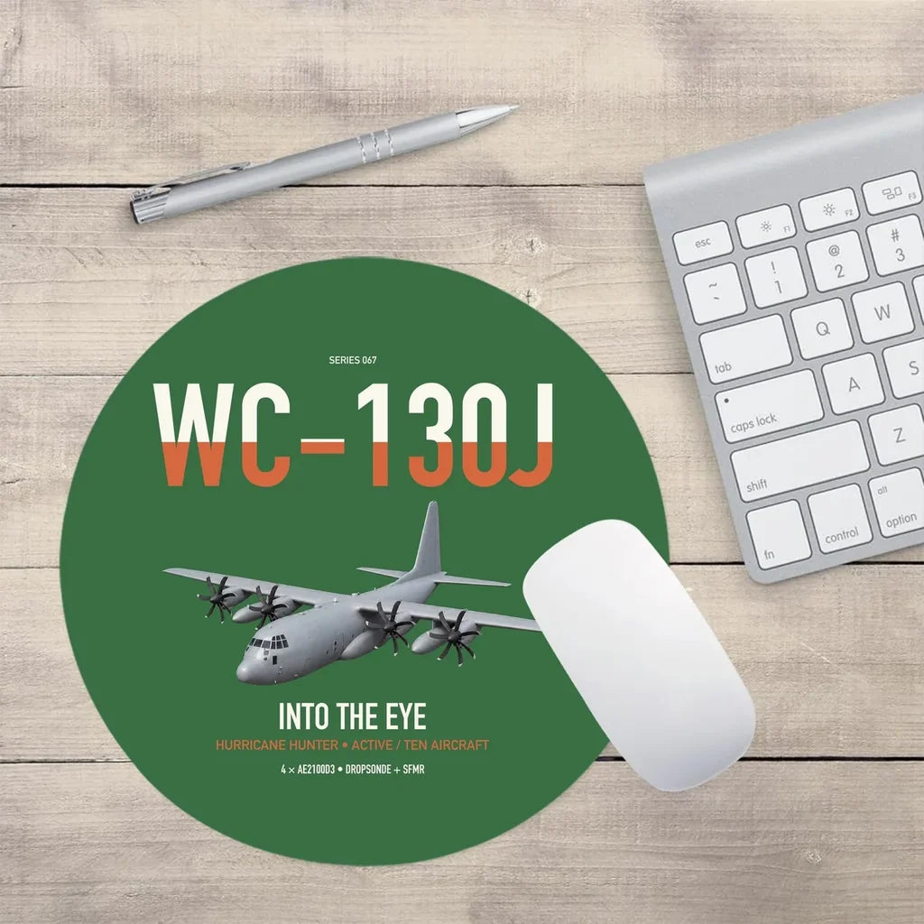 WC-130J Hurricane Hunter design on green round mouse pad