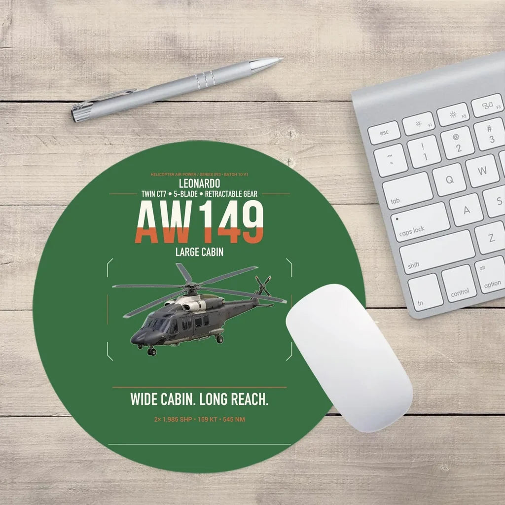 Leonardo AW149 design on green round mouse pad
