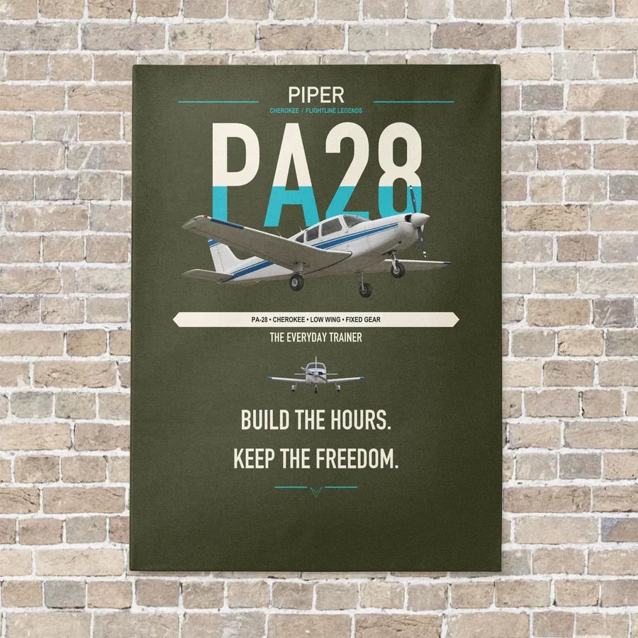 Piper PA-28 Cherokee vertical canvas print - no frame - green army background