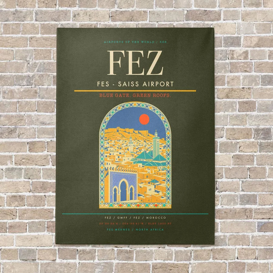 Fes - Saiss Airport FEZ vertical canvas print - no frame - green army background