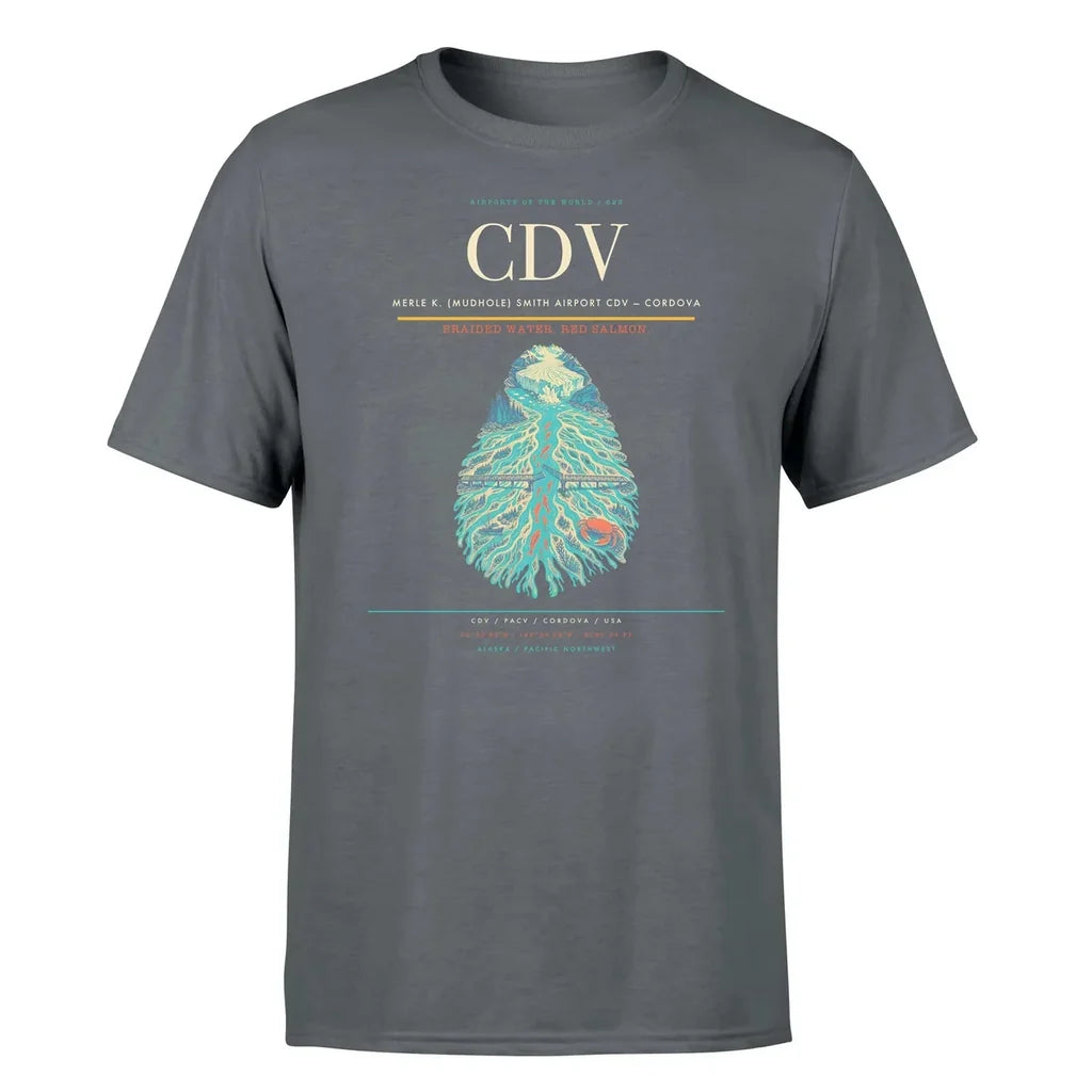 Merle K. (Mudhole) Smith Airport (CDV) T-Shirt single-side front print in Gray | merle-k-mudhole-smith-airport-cdv-double-side-t-shirt
