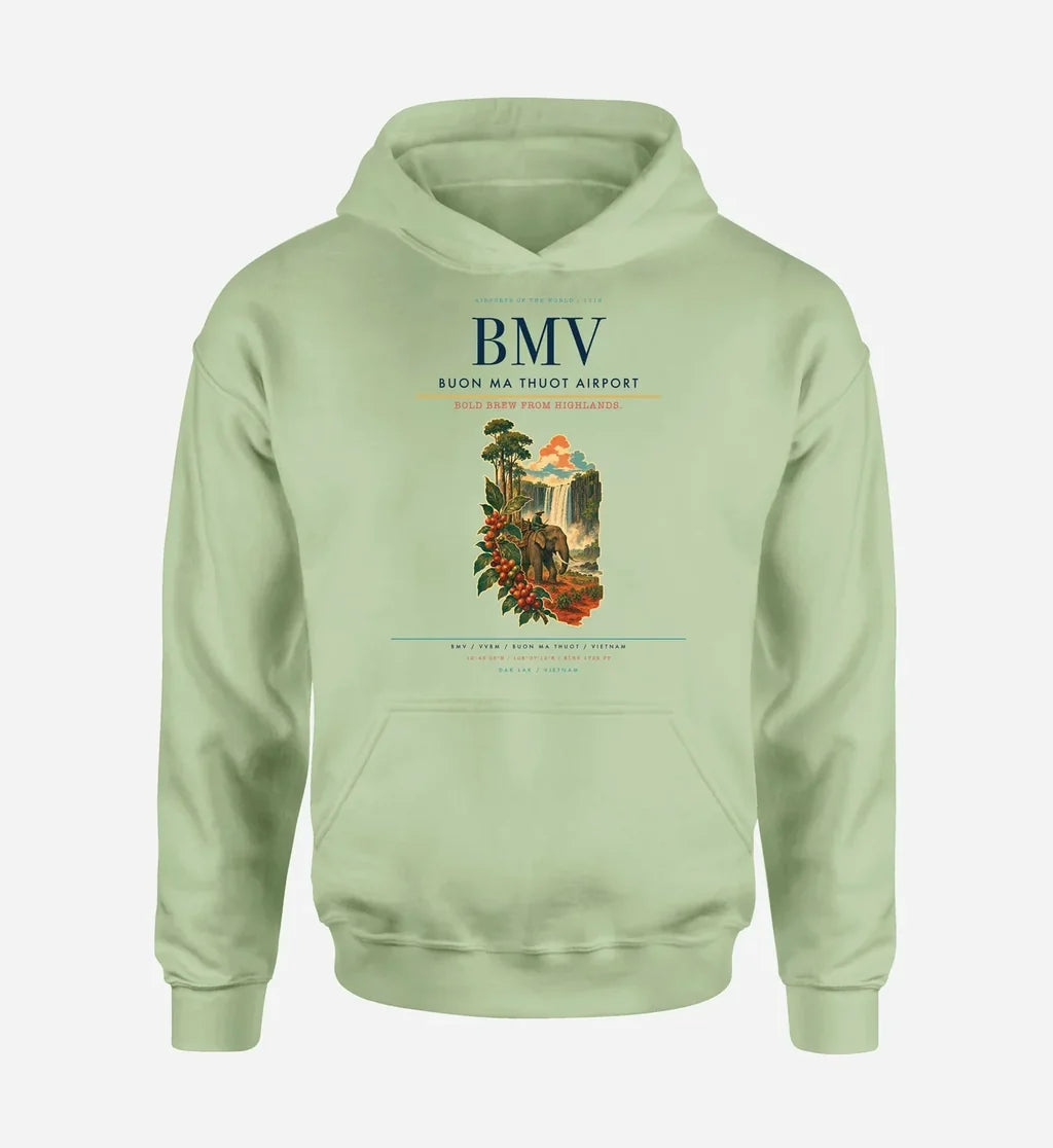 Buon Ma Thuot Airport (BMV) design on light green hoodie single-side print