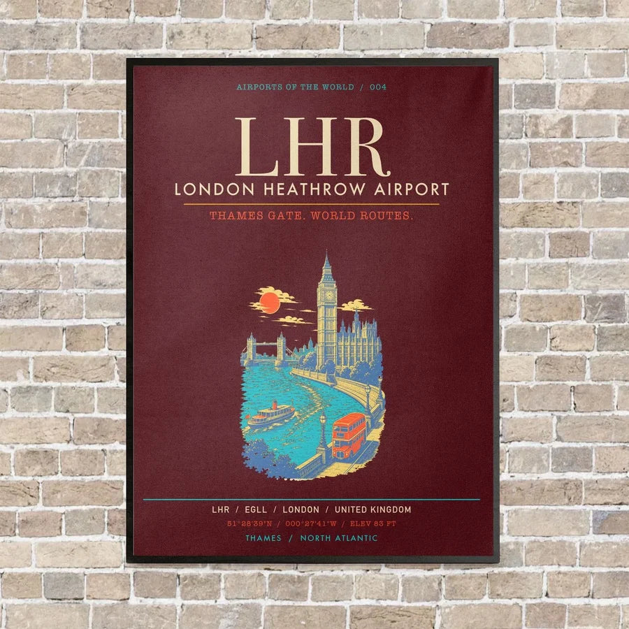 London Heathrow Airport LHR - Canvas Framed - Dark Red