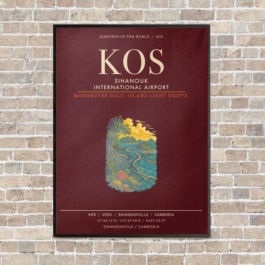 Sihanouk International Airport KOS - Canvas Framed - Dark Red