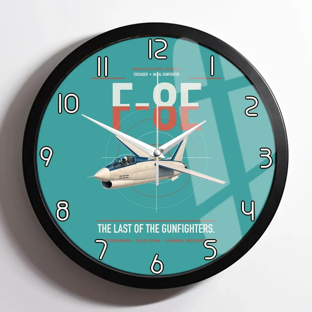 F-8E Crusader design on turquoise framed wall clock