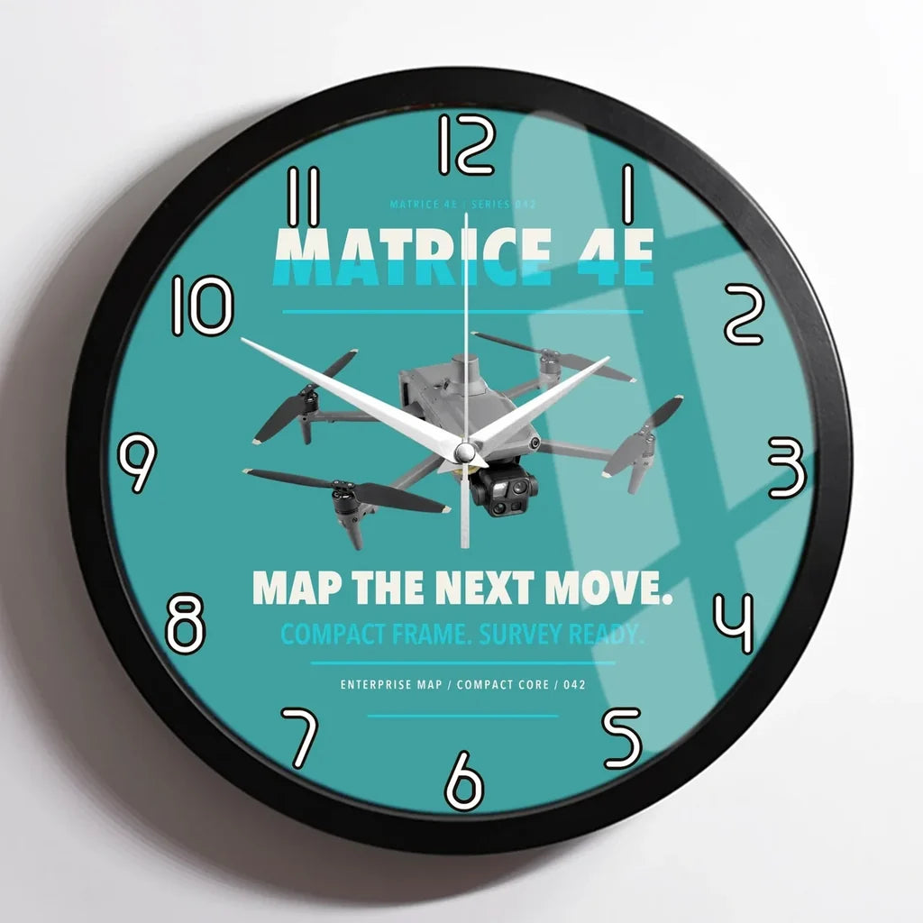 DJI Matrice 4E design on turquoise framed wall clock