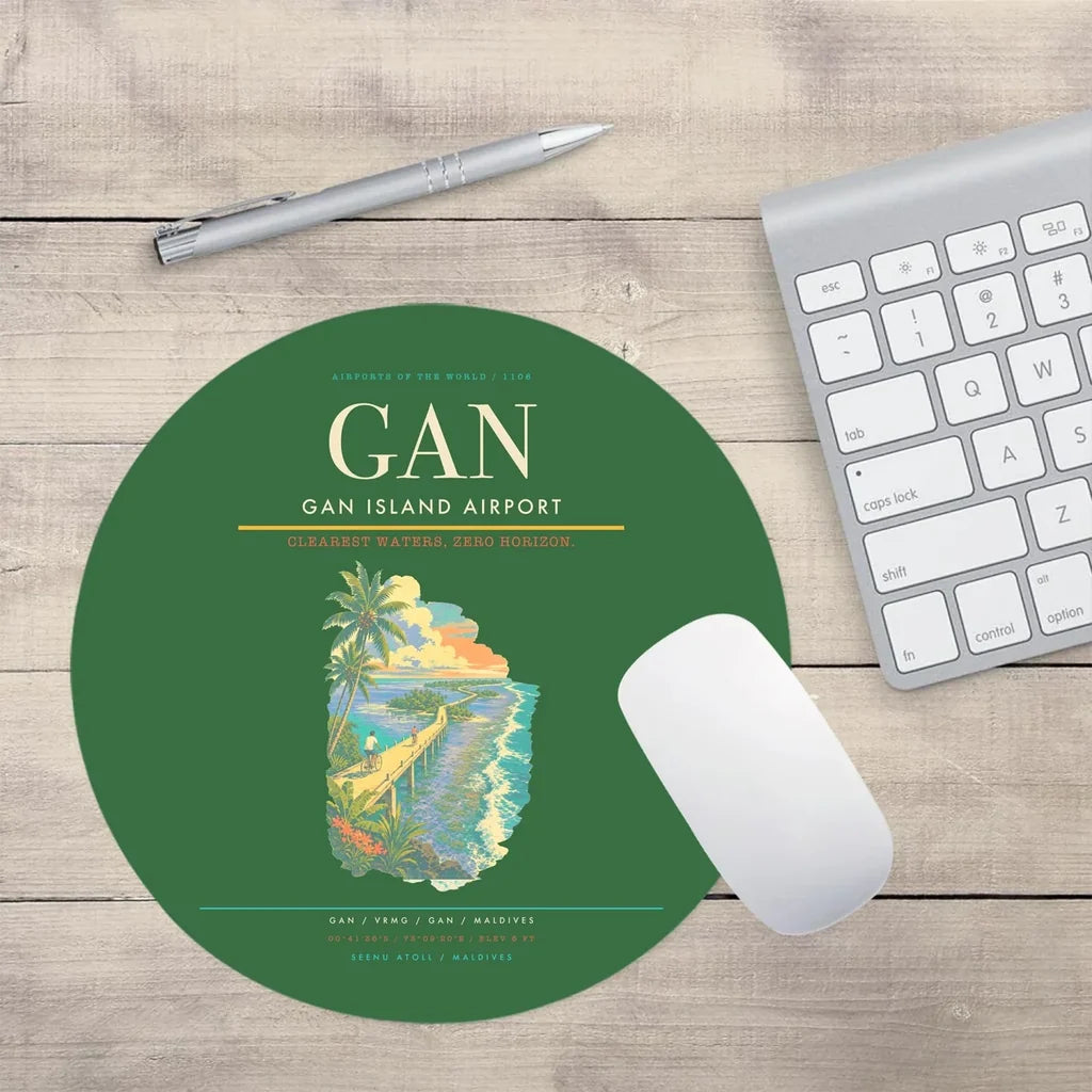 Gan Island Airport (GAN) design on green round mouse pad